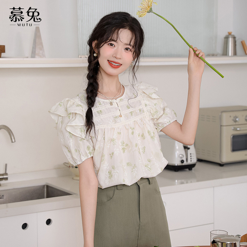 Mutu Áo Sơ Mi Phong Cách Pháp Họa Tiết Tươi Mới, Thích Hợp Cho Mùa Hè