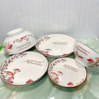Bộ Tô, Đĩa Sứ Cao Cấp – Họa Tiết Hoa Nấm Sang Trọng, Đồ Sứ Decor Cao Cấp - Phương Trang