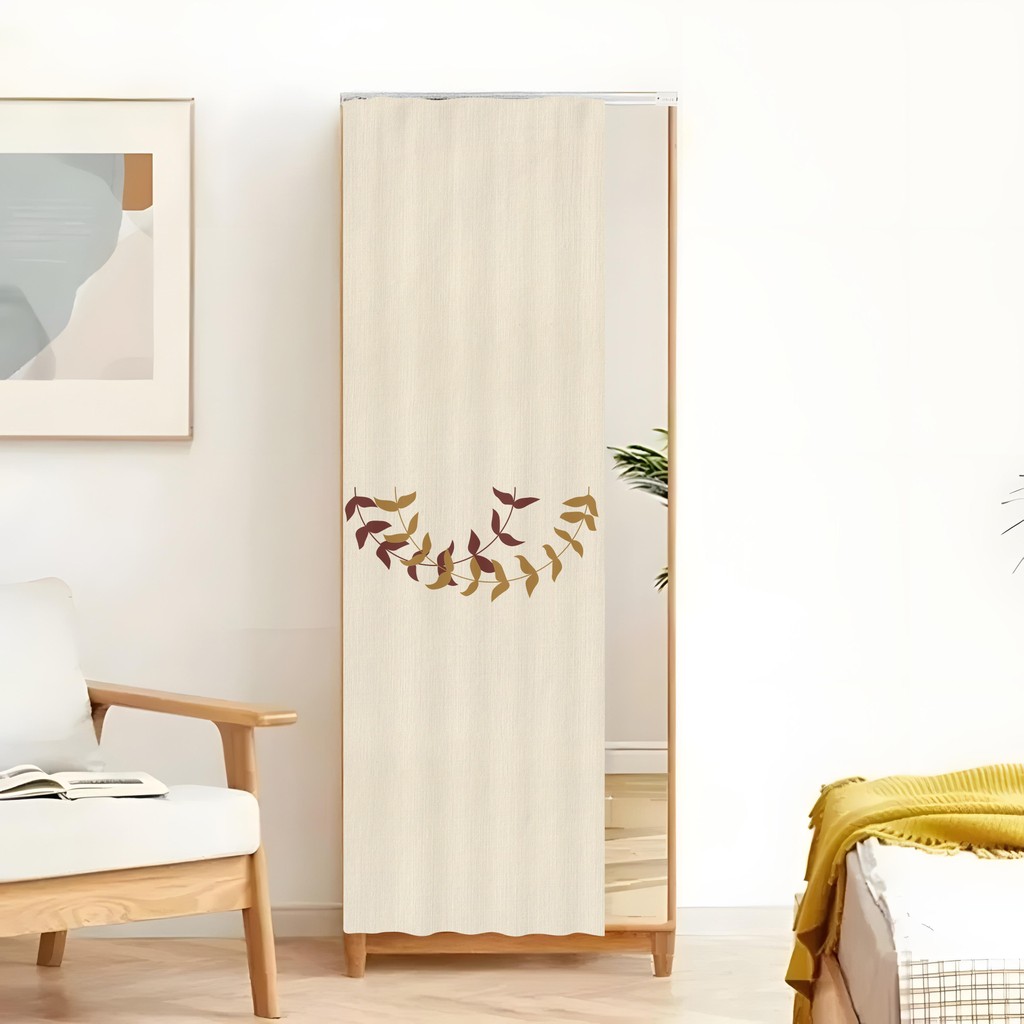 Rèm Gương Lá Mùa Thu - Họa Tiết Phong Vẽ Tay, Vỏ Chống Bụi Toàn Chiều Dài Với Đường Sắt Trượt Im Lặng