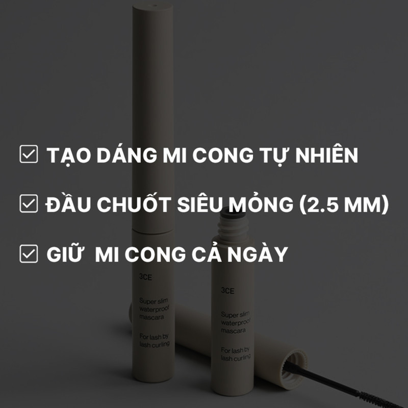 Chuốt Mi 3CE Super Slim Waterproof Mascara Siêu Mỏng Chống Nước, Lâu Trôi