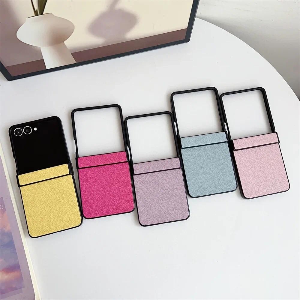 Da Sang Trọng Vỏ Cứng Bản Lề Vỏ Bảo Vệ Ốp Lưng Điện Thoại Samsung Galaxy Z Flip 7 6 5 4 3 Flip7 Flip6 Flip5 Flip4 Flip3 5G
