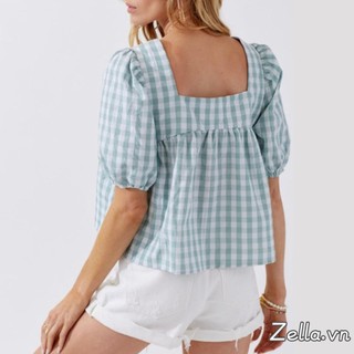 Áo thun Crop cổ vuông in kẻ sọc mùa hè dành cho nữ