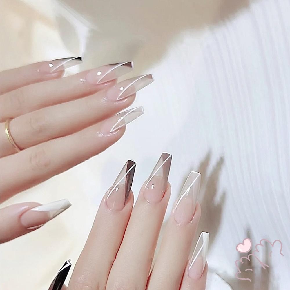 24 Chiếc Móng Tay Giả Nhiều Màu Sắc Gradient Bộ Móng Tay Có Dụng Cụ Dính Trang Trí Tay Móng Tay Nghệ Thuật