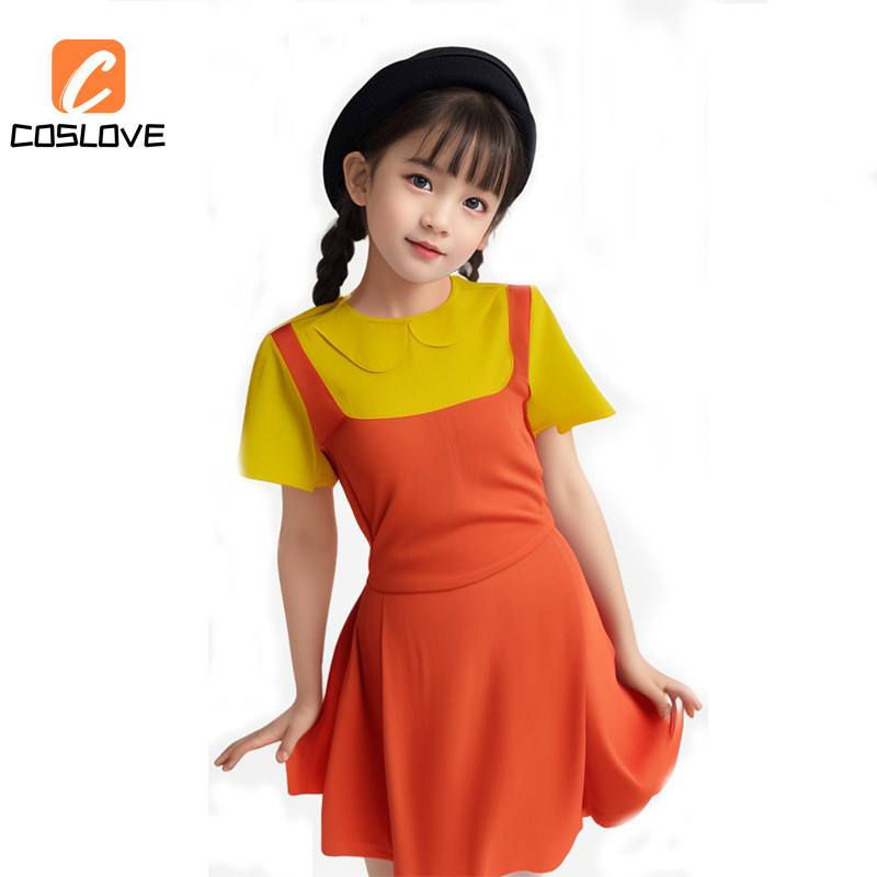 Hàng sẵn có Trò chơi mực Cosplay Quần áo Váy vàng 123 Robot gỗ Váy búp bê Trang phục cho bé gái Cosplay Tiệc Halloween