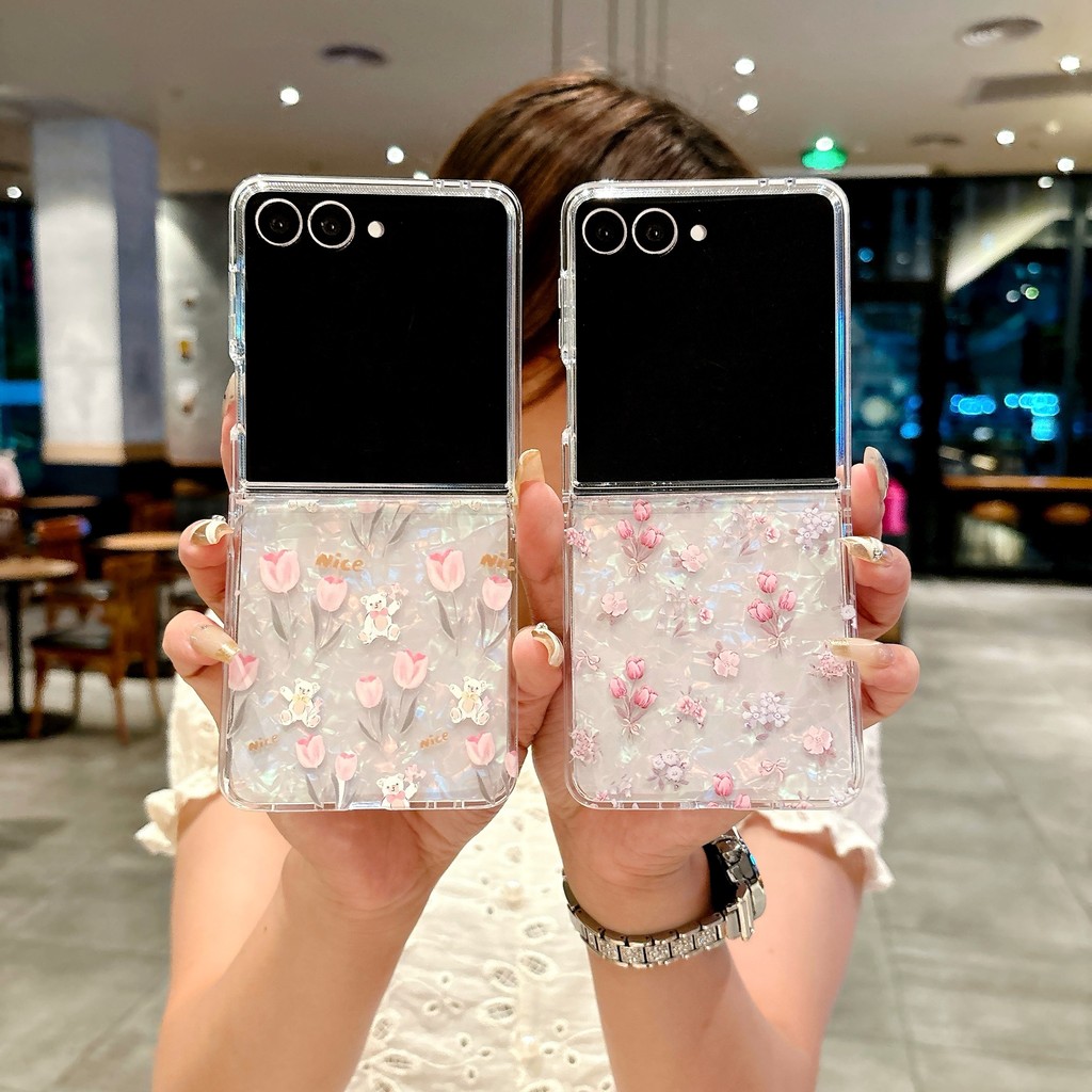 Thiết Kế Độc Đáo Gấp Mặt Sau Điện Thoại Dành Cho Samsung Galaxy Z Flip7 Sang Trọng Hoa Tulip Vỏ Điện Thoại Cho Z Flip 3 4 5 6 7 Flip7FE Vỏ Bảo Vệ