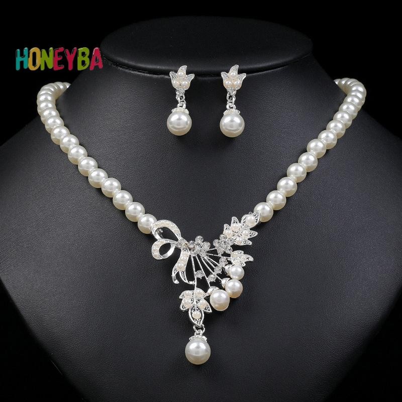 < Honeyba > Bộ Bông Tai Vòng Cổ Ngọc Trai Châu Âu Và Mỹ Nữ Tính Khí Đầm Vòng Cổ Bông Tai