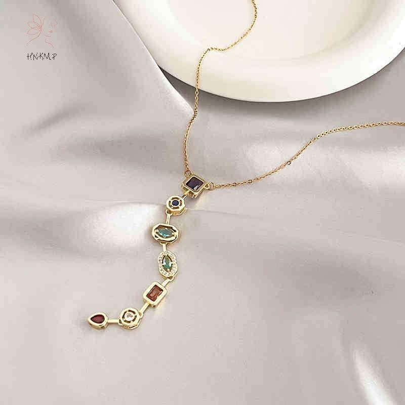 Vòng cổ dài zircon nhiều màu sắc, ánh sáng lấp lánh dành cho nữ