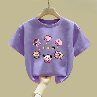 2025 Kirby Cổ Điển Hoạt Hình Tee Cho Trẻ Em Áo Thun Nữ Tay Ngắn Mùa Hè