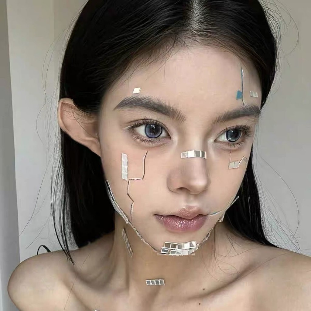 Dễ Dán Loại Bỏ Miếng Dán Mặt Tự Dính - Xanh Tím Kim Cương Giả Ruy Băng Nơ Hình Xăm Tạm Thời - Nhiều Màu Halloween Cosplay Dụng Cụ Trang Điểm