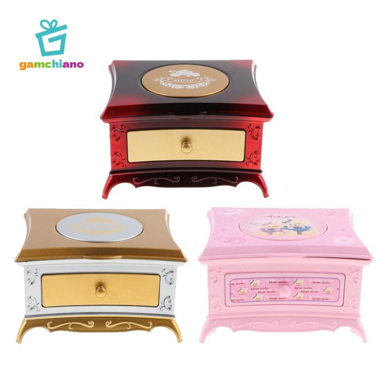 Hộp đựng đồ trang sức âm nhạc gamchiano có vũ công cho bé có ngăn kéo, gương tròn