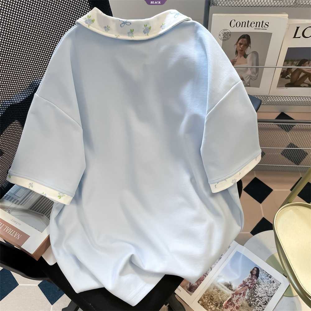 Áo Thun Slouchy Hoa Chắp Vá, Thời Trang Hè Cho Nữ