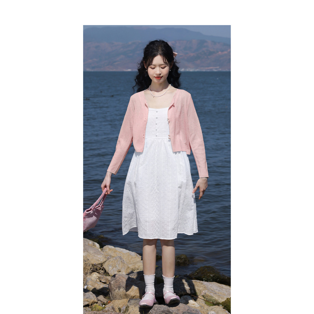 Mutu Pháp Xanh Mỏng Dệt Kim Cardigan Nữ Mùa Hè 2026 Phong Cách Mới Bên Ngoài Dài Tay Cổ Tròn Chống Nắng Áo Khoác Top