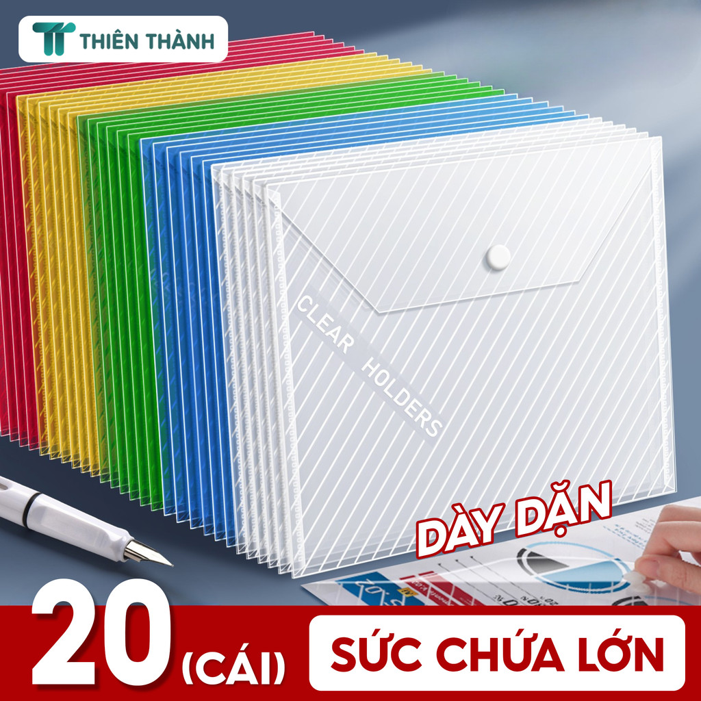 Túi Tài Liệu Trong Suốt Có Nút Bấm - Clear Bag A4 Nhựa PVC Bền, Chống Nước, Giúp Sắp Xếp Giấy Tờ Ngăn Nắp