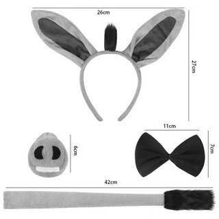 ASDFGER 4 Bộ Trang Phục Lừa, Thắt Nơ Ngộ nghĩnh Donkey Headband, Động Vật Thời Trang Đuôi Mũi Lừa Tai Băng Đô Trẻ Em Người Lớn