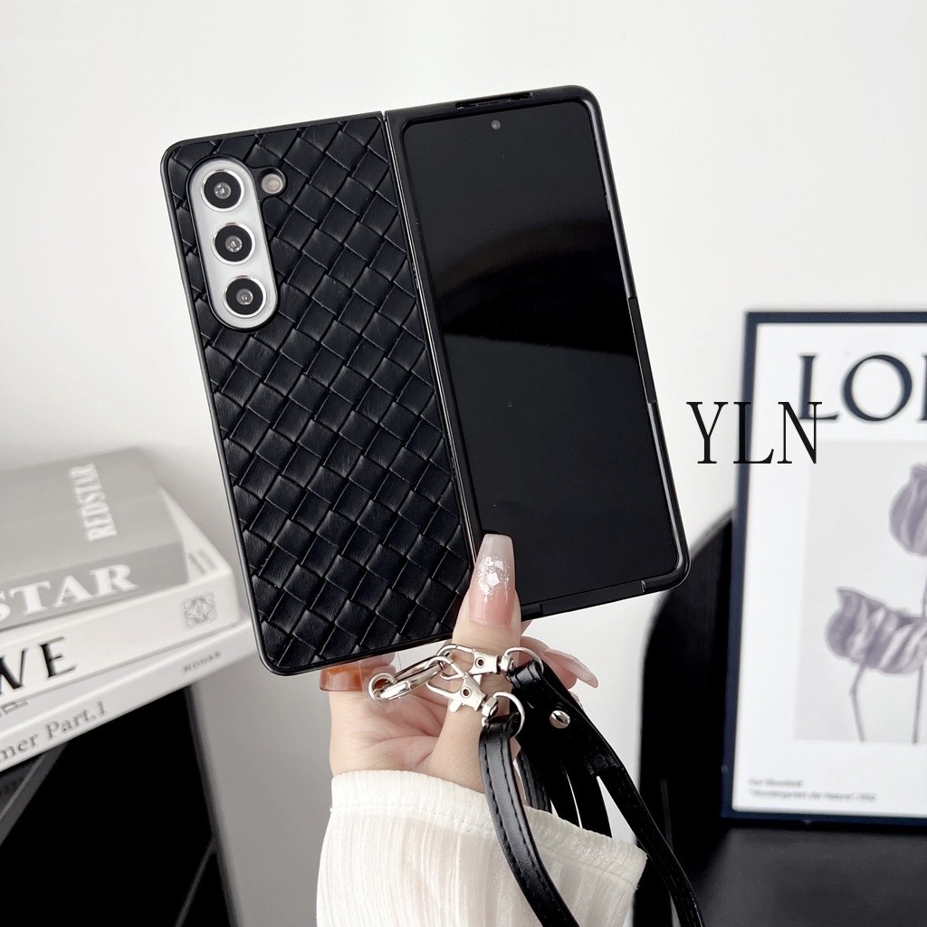 Dành Cho Samsung Galaxy Z Fold 3 4 5 6 7 Phong Cách Tối Giản Phong Cách Dệt Quy Trình Gấp Ốp Điện Thoại Cho Galaxy Z Fold7 Có Dây Buộc Vỏ Bảo Vệ Chống Sốc