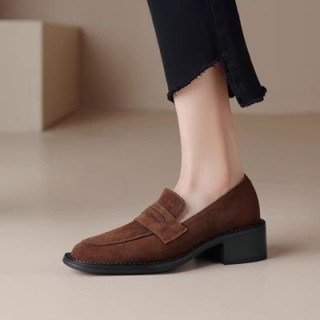 Loafers Giày Đơn Nữ Phong Cách Anh Plus Nhung Giày Da Nhỏ Nữ Mùa Xuân 2024 Mùa Thu Pháp Retro Da Lộn Gót Dày Slip-On Loafers