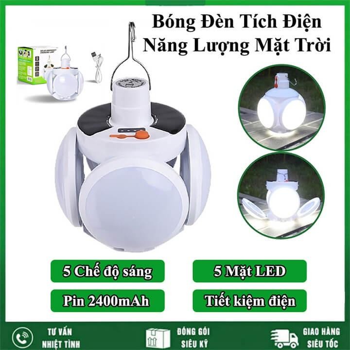 Bóng Đèn tích Điện 4 cánh sạc tích Điện năng lượng mặt trời , 5 chế độ sáng Đèn chiếu sáng trên bàn ngoài trời BB -383