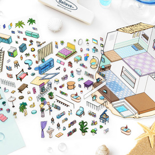 ENWEI 3 Cái [My Little House 11.0 Series] Nhãn dán phong cảnh 3D Chất liệu chống thấm nước Phong cách hoạt hình Album ảnh Nhật ký Công cụ lập kế hoạch Trang trí Nhãn dán văn phòng phẩm
