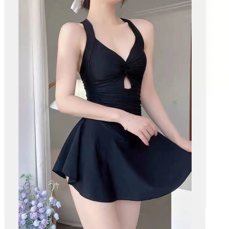 Set bộ đồ bơi bikini 1 mảnh liền thân cổ yếm thiết kế nhún eo gợi cảm XIMIMI BKN30