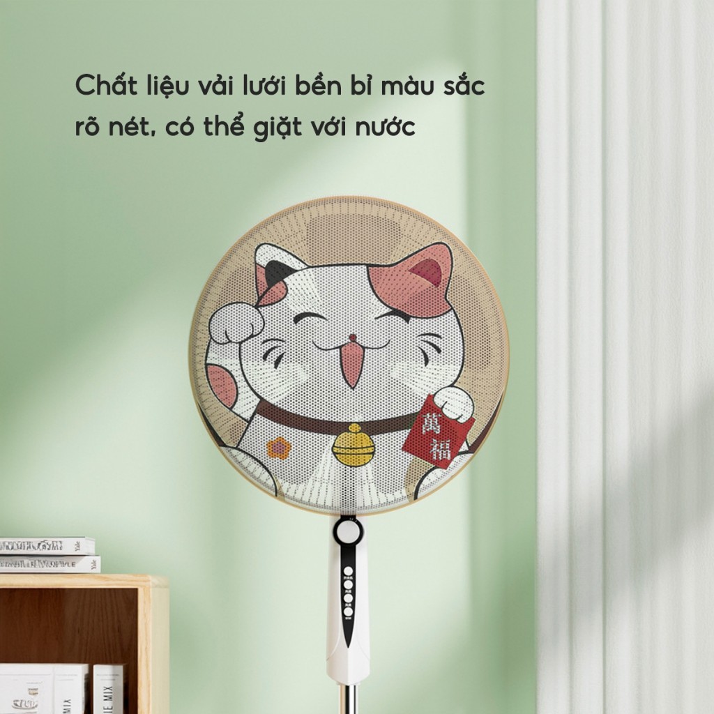 Lưới bọc quạt chống kẹp tay an toàn cho bé Bọc quạt tròn dây rút hoạt hình dễ thương
