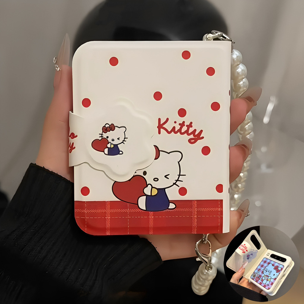 Phim Hoạt Hình Sáng Tạo Notebook Chấm Bi Màu Đỏ Love KT Cat Thích Hợp Cho Samsung Galaxy Z Flip7 5G Vỏ Điện Thoại Dây Gấp Vỏ Cho Zflip 7 FE Flip6 Flip5 Vỏ Bảo Vệ Dễ Thương
