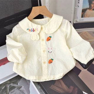 Mùa Xuân Thu Phong Cách Mới Bé Gái Dễ Thương Thời Trang Áo Sơ Mi Dài Tay Bé Búp Bê Cổ Áo Sơ Mi Giữa Nhỏ Trẻ Em Áo Khoác
