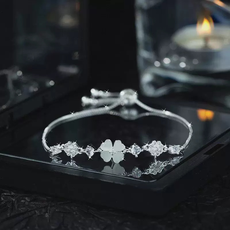 [HỢP KIM BẠC] Lắc tay bạc S925 rút cỏ 4 lá Imoon, vòng tay nữ xi bạch kim sang trọng Fortune Leaf IMOON059