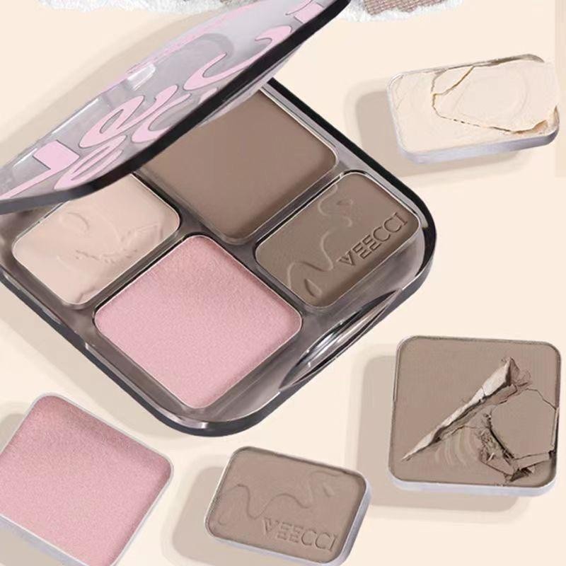Bảng Phấn Tạo Khối VEECCI, Phấn Bắt Sáng Highlight Tạo Khối 4 Màu Tự Nhiên Lâu Trôi Chống Nước
