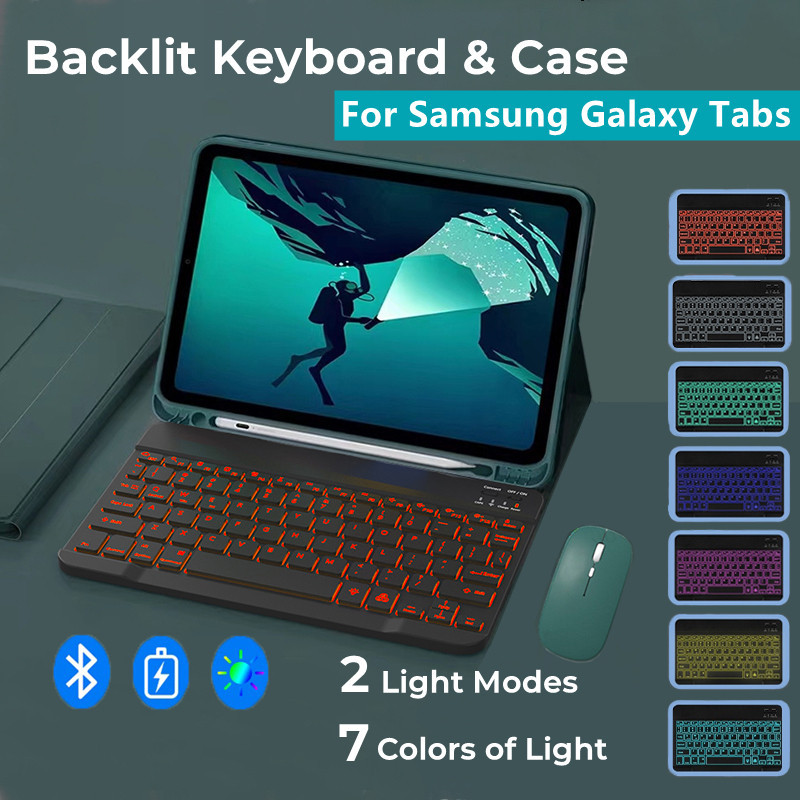 Nixxos Dành Cho Samsung Galaxy Tabs Da Có Đèn Nền Bàn Phím LED 7 Màu Ánh Sáng Bluetooth Từ Tính Bàn Phím Có Khe Cắm Bút Tích Hợp Cho Samsung Galaxy S9FE S9 S8 S7 S6 Lit