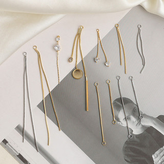 Mạ Đồng Vàng Thật Có Tua Rua Treo Nhẫn Đôi Dài Kẻ Sọc Zircon Màu Giữ Đuôi Dây Xích diy Handmade Bông Tai Phụ Kiện Trang Sức Chất Liệu