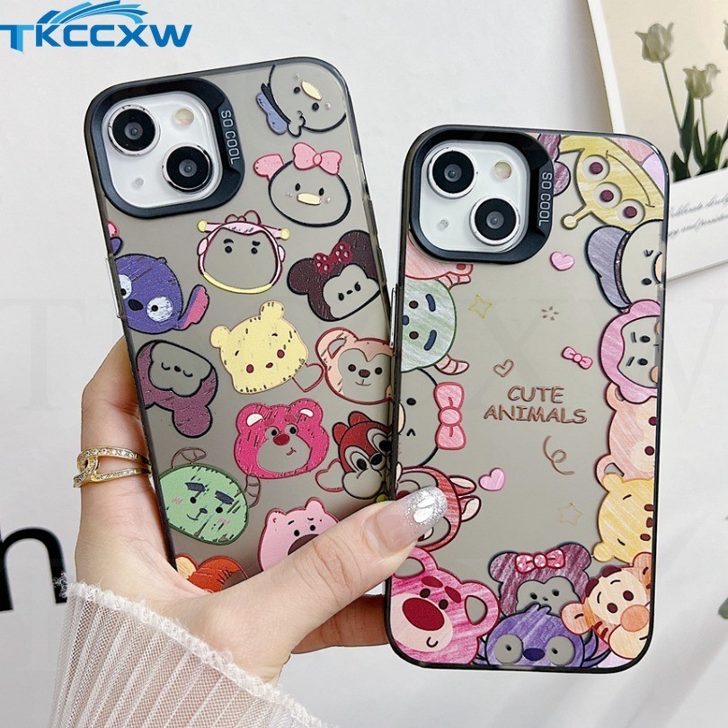 Ốp điện thoại mạ điện mờ màu trơn cho OPPO A60 A12e A7 AX7 A5S AX5S A3S A77S A1K F5 F7 F1S F11 F19 F17 Pro Reno 7 Vỏ mềm bảo vệ ống kính động vật dễ thương của Disney