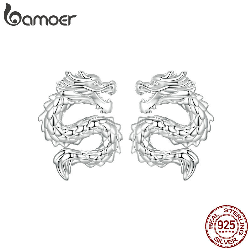 Bamoer 925 Sterling Sliver Bông Tai Thiết Kế Rồng Bay Trang Sức Quà Tặng Cho Nữ