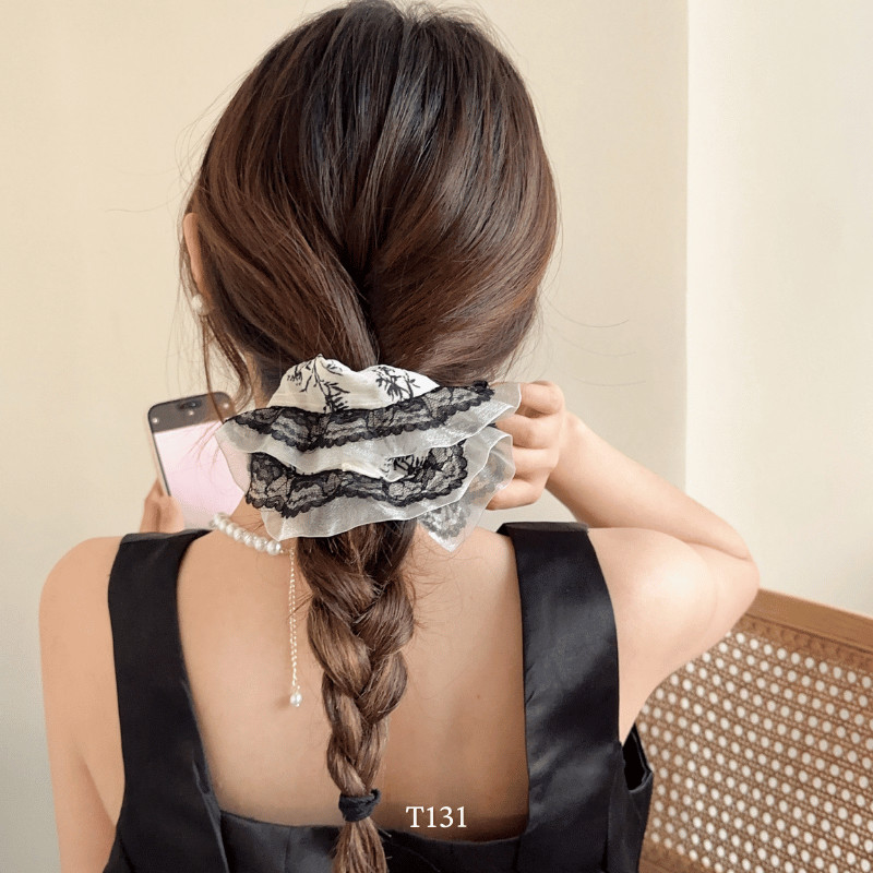 Dây Cột Tóc Scrunchies Viền Ren Tiểu Thư Xinh Xắn Phong Cách Hàn Quốc Phụ Kiện Tóc Nữ và Bé Gái