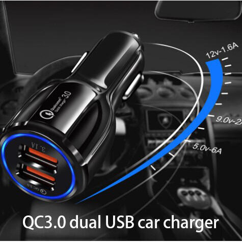 Bộ sạc xe hơi sạc nhanh QC 3.0 đầu USB kép Bộ sạc xe hơi đa chức năng 6A