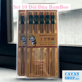 Vỉ 10 đôi đũa tre họa tiết hươu xanh sang trọng, chống nấm mốc, trơn trượt, an toàn