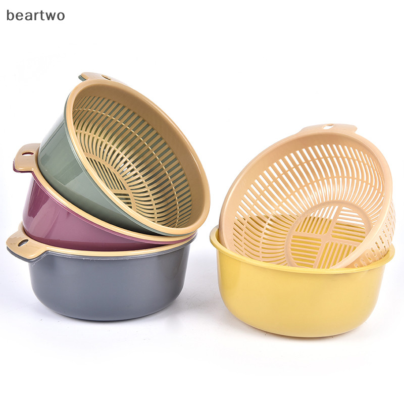 < Beartwo > Giỏ giặt làm sạch rau quả rỗng hai lớp có thể tháo rời di động Đẹp