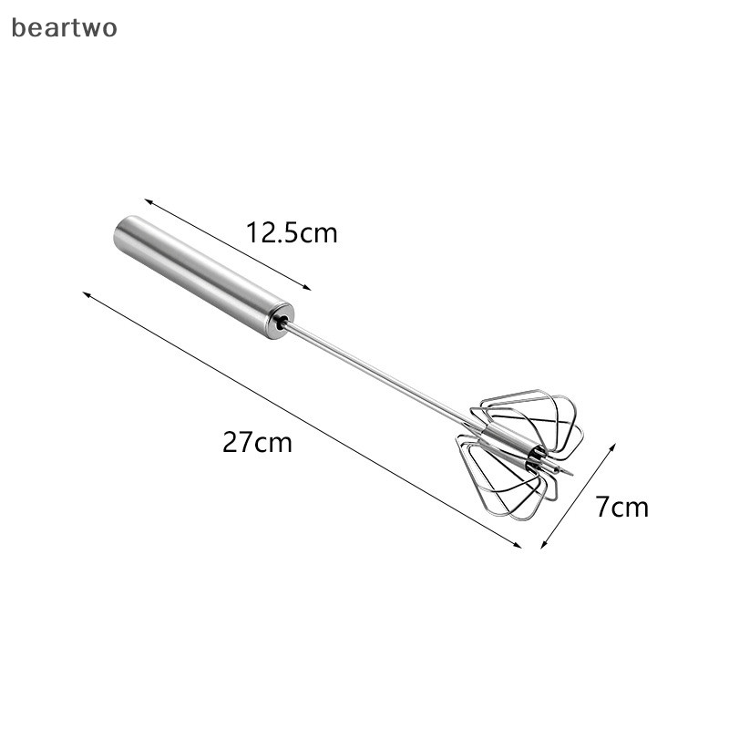 < Beartwo > Máy đánh trứng bằng thép không gỉ 304 Máy đánh trứng bán tự động Máy trộn tay bằng tay Máy khuấy trứng tự xoay Phụ kiện nhà bếp Dụng cụ làm trứng Đẹp