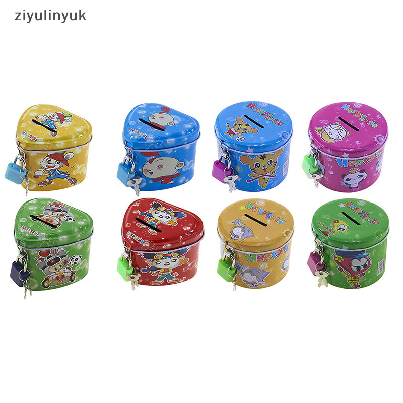 Ziyulinyuk Hoạt Hình Dễ Thương Vuông Thiếc Kim Loại Heo Đất Tiết Kiệm Tiền Đồng Xu Hộp Tiền Trẻ Em Trẻ Em Quà Tặng Sinh Nhật 4 Màu Có Khóa / Chìa Khóa EN