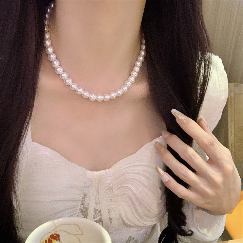 [Yunyuan] Vòng cổ ngọc trai thủy tinh cổ điển kiểu Pháp dành cho nữ, Thiết kế thích hợp sang trọng nhẹ nhàng, Dây chuyền xương đòn nâng cao, Dây chuyền cổ mới