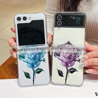 Ốp điện thoại Trong Suốt Họa Tiết Hoa Hồng Hồng Cho Samsung Galaxy Z Flip 6 Flip 5 Flip 4 Flip 3 Full Bản Lề Trong Suốt Cứng PC Gấp Ốp điện thoại Samsung Z Flip6 Flip5 Flip4 Flip3
