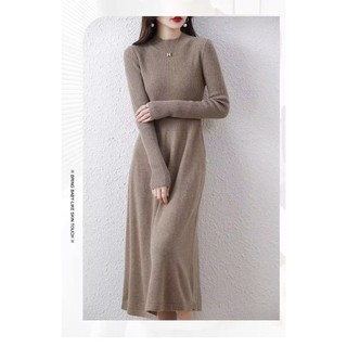 Đầm Dệt Kim Pháp Nữ Nửa Cổ Cao Đáy Dài Ôm Hơn Nhìn Áo Len Đầm Cao Cấp Slim-fit Tất Cả @ -