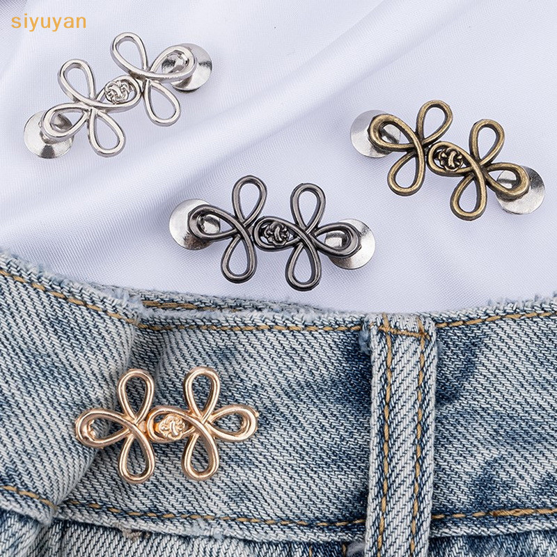 Siyuyan 2 Chiếc Dễ Thương Bốn Lá Cỏ Ba Lá Khóa Điều Chỉnh Thắt Lưng Có Thể Điều Chỉnh Khóa Eo Có Thể Tháo Rời Nút Liền Mạch Cho Quần Váy VN