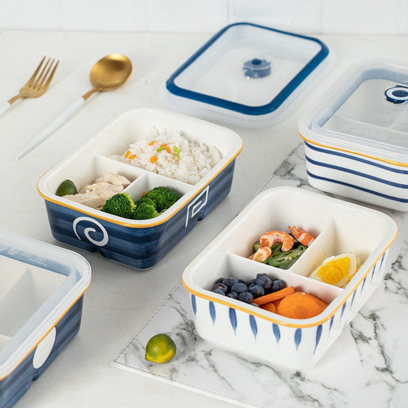 Hộp gốm Bento phong cách Nhật Bản Hộp cơm trưa cách nhiệt Hộp kín tươi Hộp chia Bento Hộp chia cách nhiệt Hộp cơm trưa chia Hộp bảo quản bằng gốm Hộp bảo quản thực phẩm
