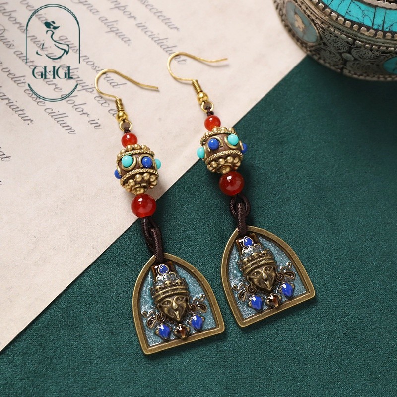 [Ghgl] Hàng có sẵn hs Thiết kế ban đầu Bông tai Nepal Retro Phong cách Tây Tạng Phong cách dân tộc bện Tua dài Phong cách kỳ lạ Bông tai Niche Nữ