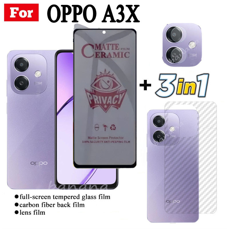 3 TRONG 1 OPPO A3x Phim Gốm Sứ Chống Gián Điệp Riêng Tư Cho OPPO A3 Pro 5G A60 4G A79 A58 A78 A18 A38 Ống Kính Máy Ảnh Kính Bảo Vệ Màn Hình Và Phim Mặt Sau