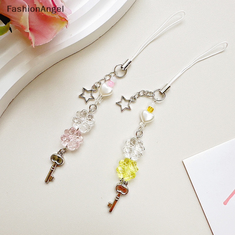FashionAngel Phong Cách Nghệ Thuật Mặt Dây Chuyền Dễ Thương Điện Thoại Quyến Rũ Dây Bốn Lá Cỏ Ba Lá Móc Chìa Khóa Thời Trang Đính Hạt Móc Khóa Trang Trí Cho Điện Thoại TH