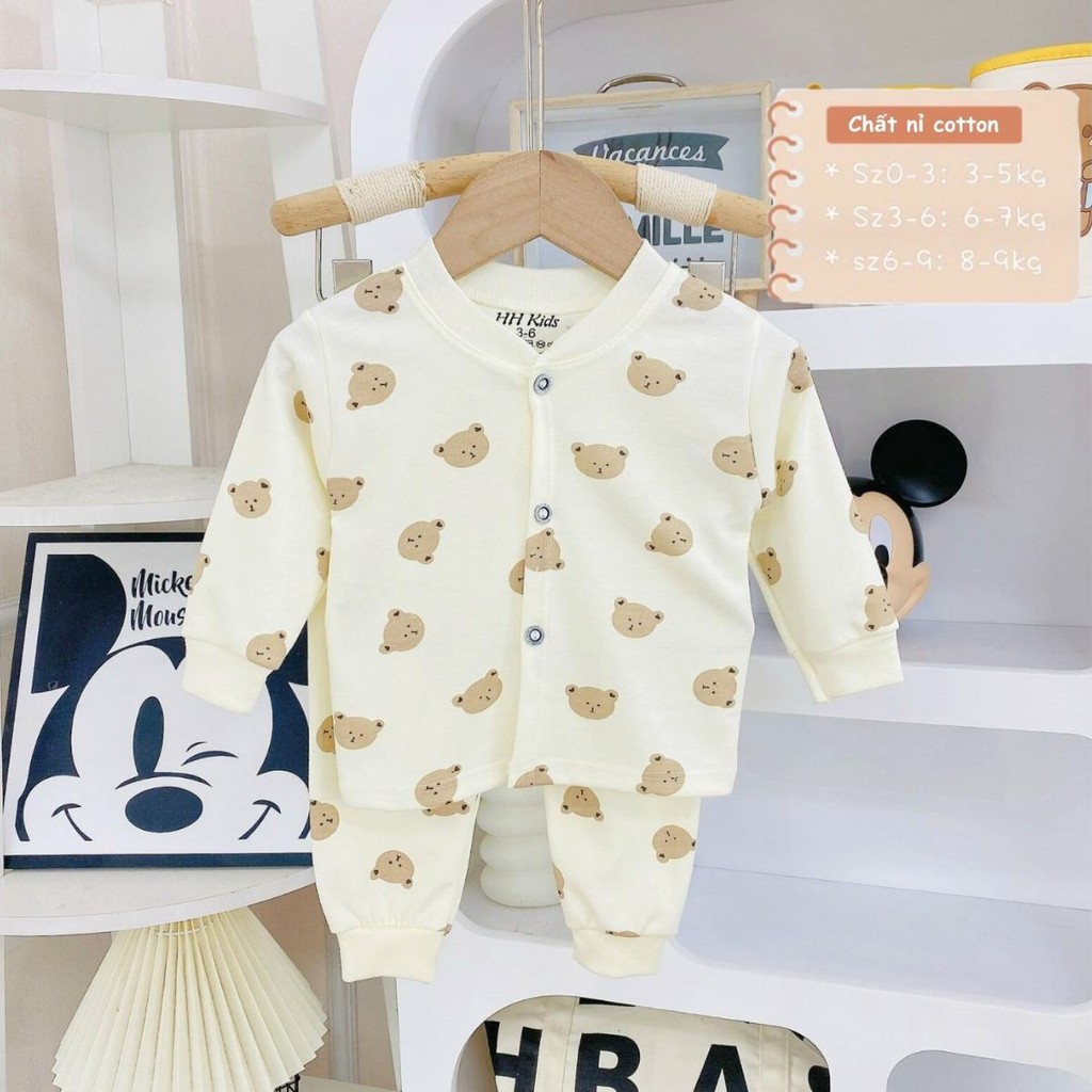 Set 5 Bộ Dài Tay Thu Đông Nỉ Cotton Cho Bé Sơ Sinh 3-9kg Cúc Giữa HH vải nỉ mềm mịn thoải mái NC001 Đậu Đậu Store