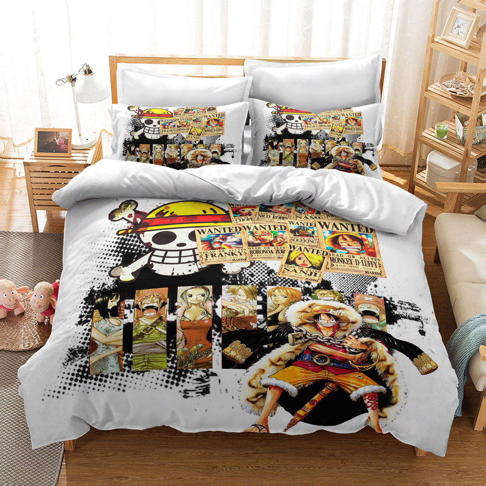 PS1 Anime ONE PIECE Ga trải giường Vỏ chăn gối Bộ chăn ga gối chất lượng cao cấp Phòng ngủ gia đình Bộ đồ có thể giặt được 3IN1 SP1