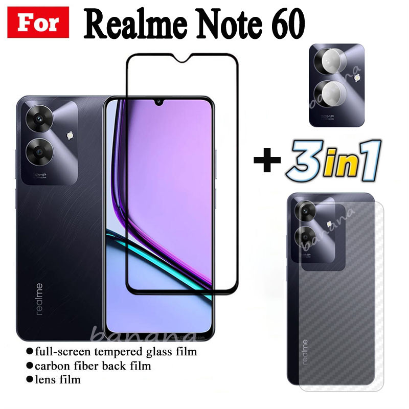 3 TRONG 1 Realme Note 60 Phim Kính Cường Lực Cho Realme Note 50 Full Cover Kính Bảo Vệ Màn Hình + Phim Ống Kính Máy Ảnh + Phim Mặt Sau