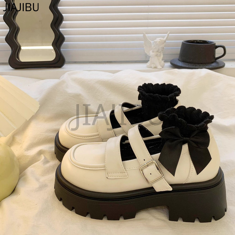 Size 34-42 Giày Da Gót Dày Màu Đen Phong Cách Anh Quốc Giày Nữ Cỡ Lớn Giày JK Lolita Của Nhật Bản Giày Đi Học Màu Đen Korean Fashion Beige Round-toe Platform Mary Jane Shoes Giày Công Chúa Đế Mềm Kiểu Pháp Versatile Cosplay Doll Shoes Giày Múa Chống Trượt